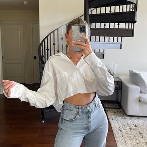 Mens oversized cropped white button up